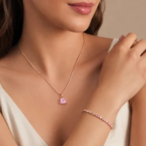 rosie royale tennis bracelete with cupid gem necklace set